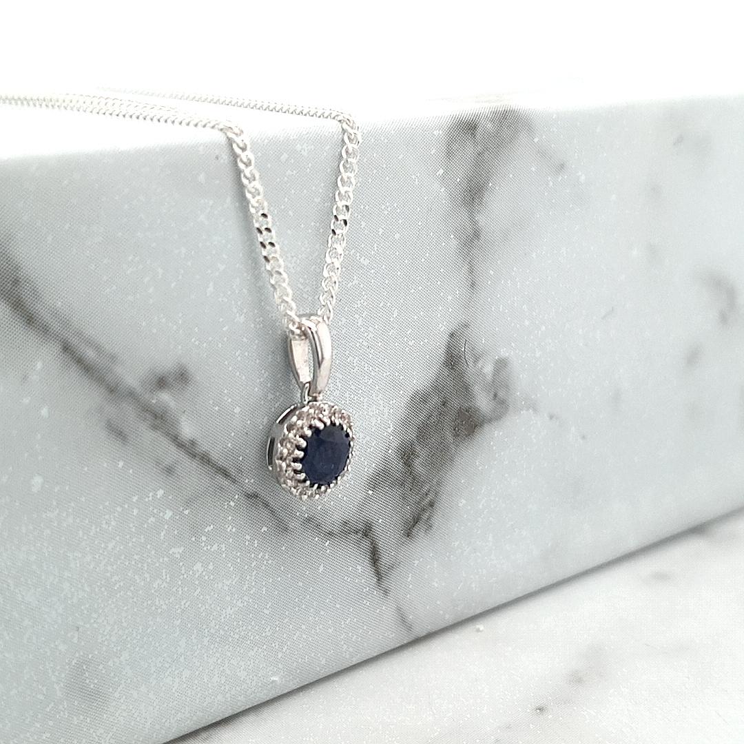 Sapphire & Diamond 9k White Gold Pendant