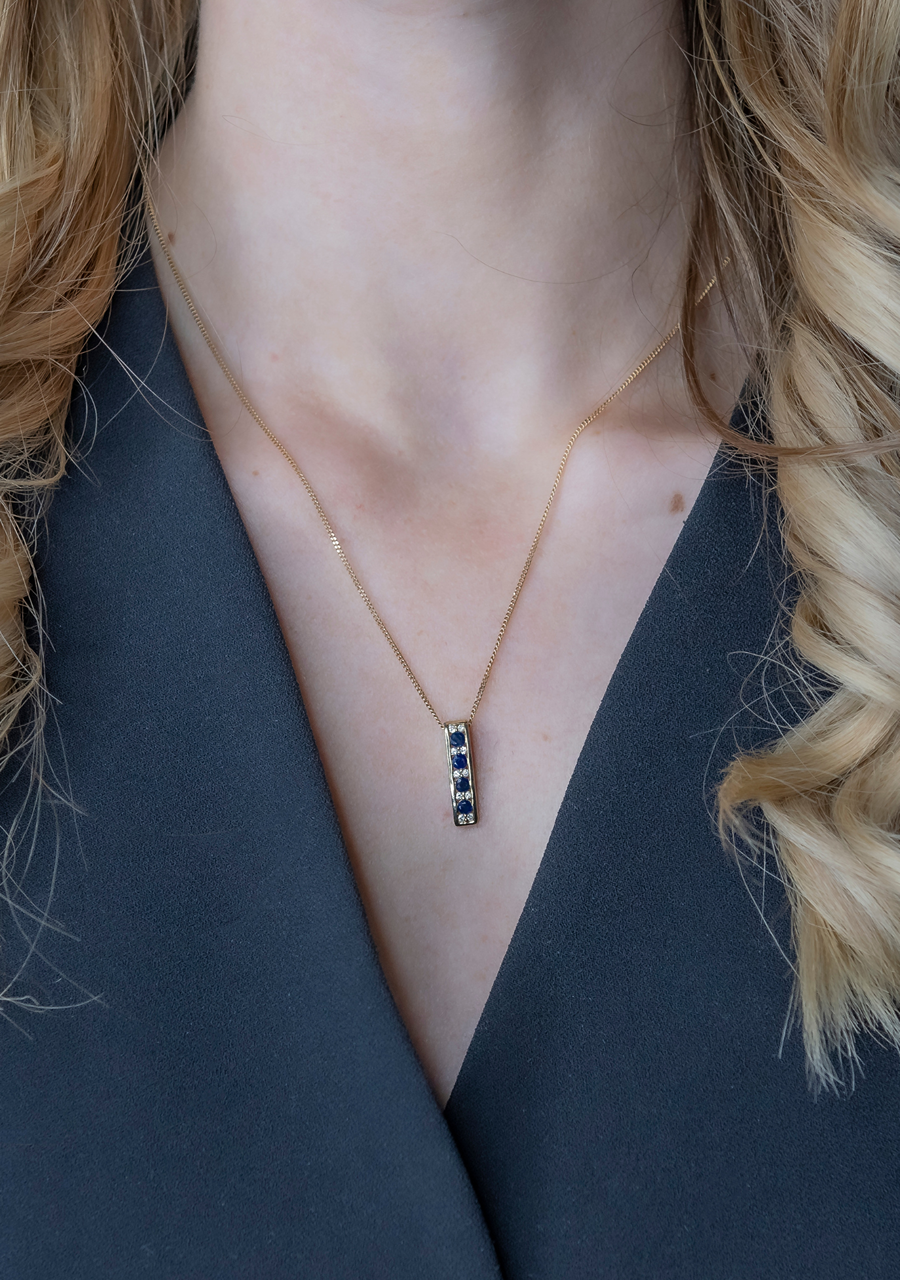 Sapphire & Diamond 9ct Yellow Gold Pendant