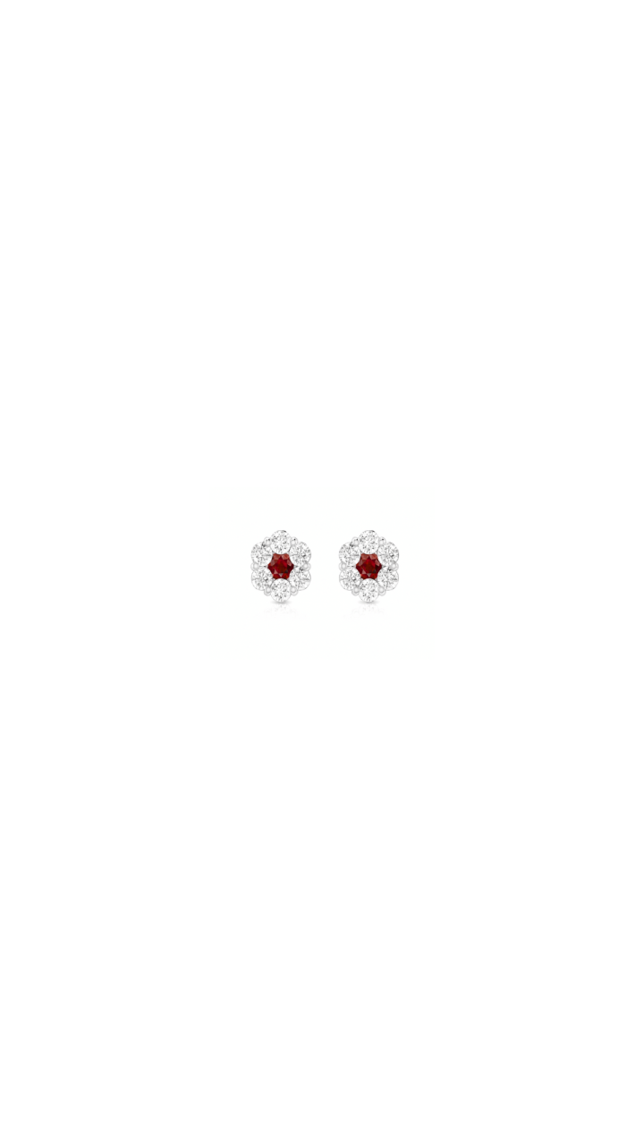 Ruby & Diamond Flower Cluster Stud Earrings in 9ct White Gold
