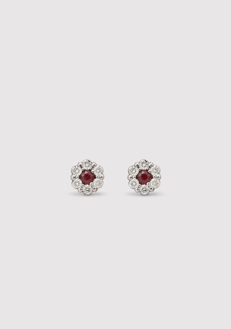 Ruby & Diamond 9ct White Gold Cluster Stud Earrings