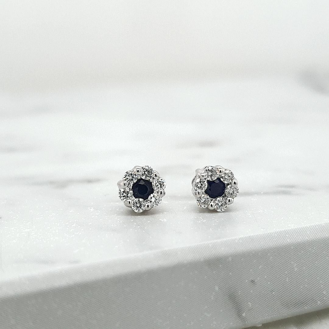 Sapphire & Diamond Cluster Stud Earrings in 9ct White Gold