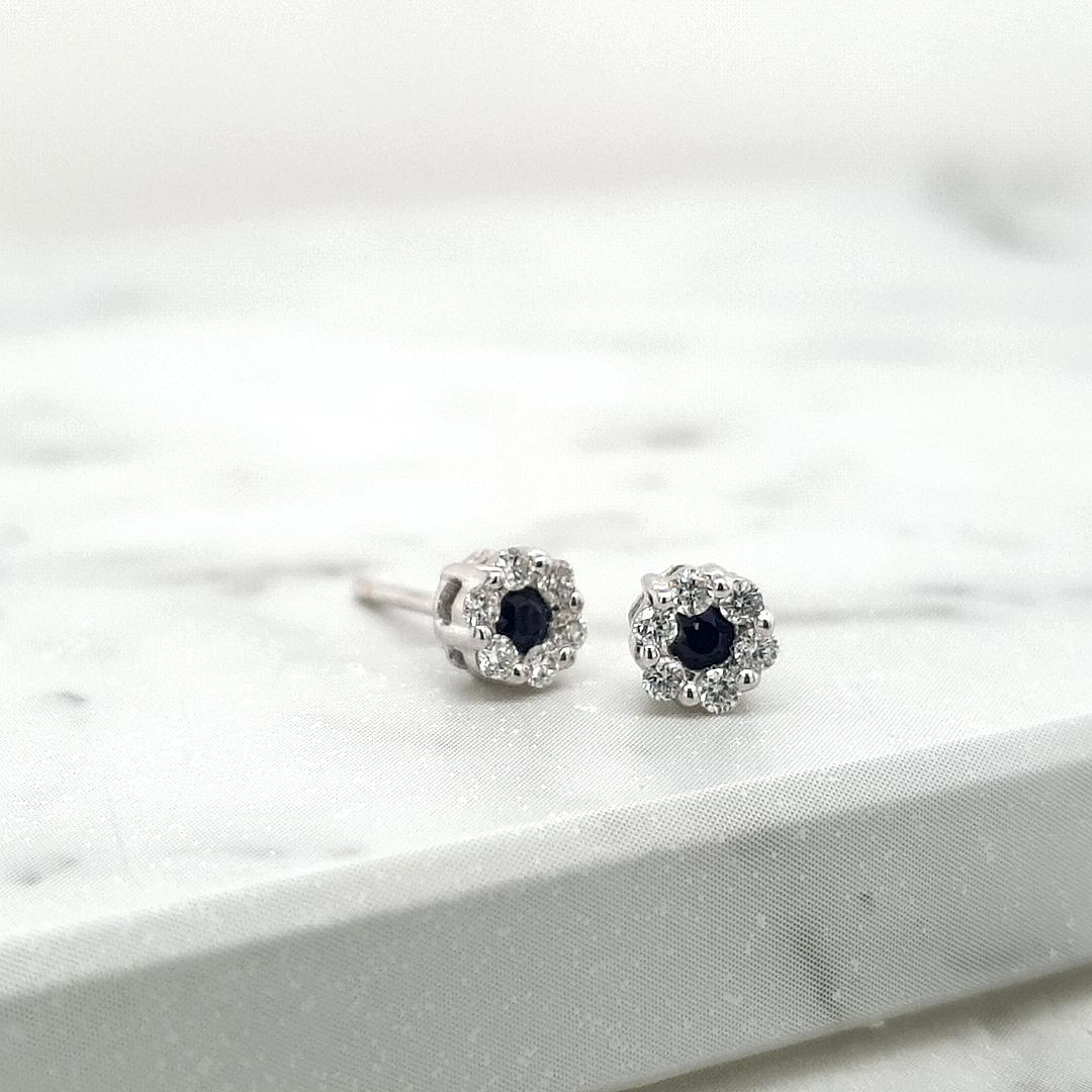 Sapphire & Diamond 9ct White Gold 0.19ct Cluster Stud Earrings