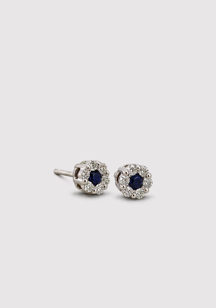Sapphire & Diamond 9ct White Gold 0.19ct Cluster Stud Earrings