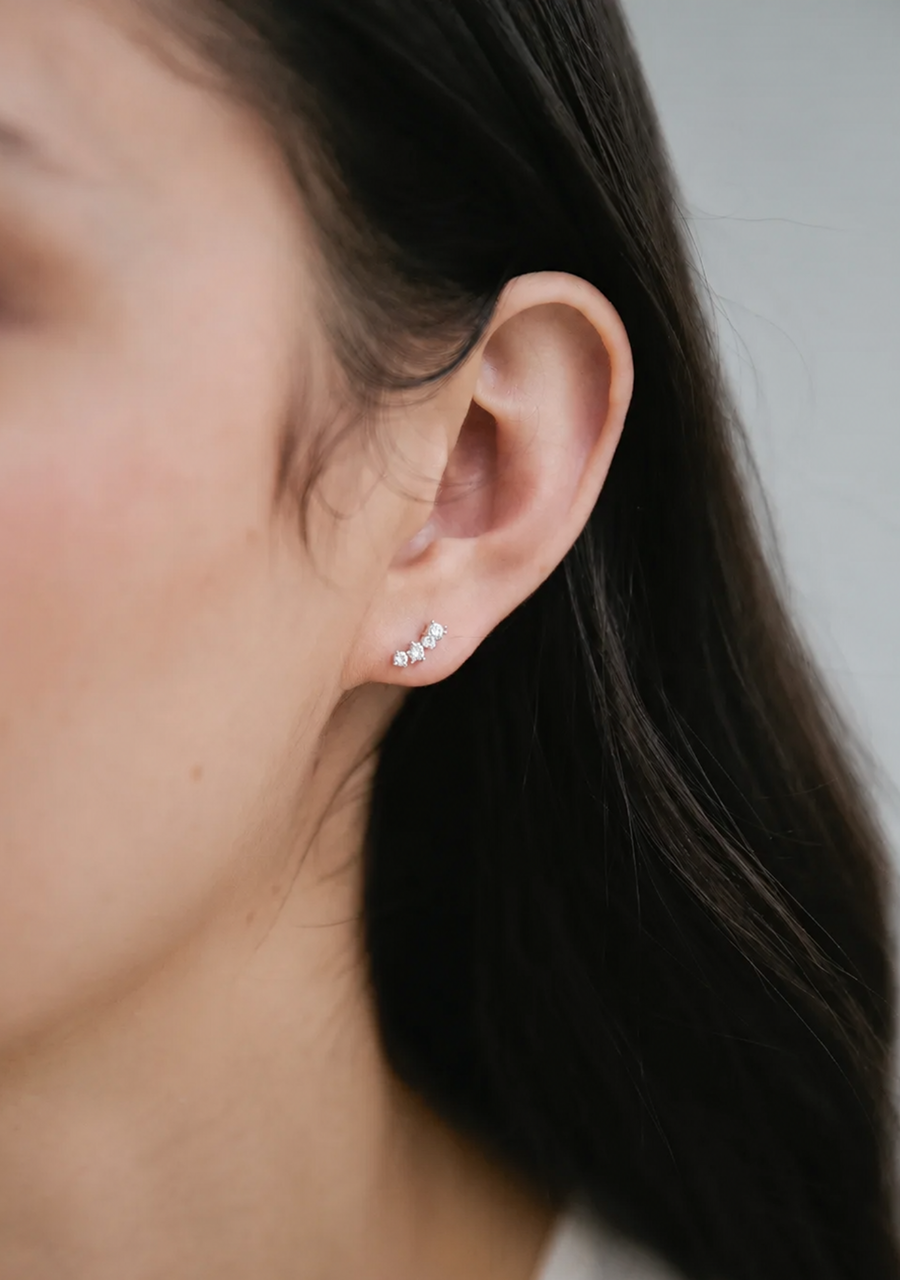 Diamond 9ct Yellow Gold Baguette and Round Stud Earrings