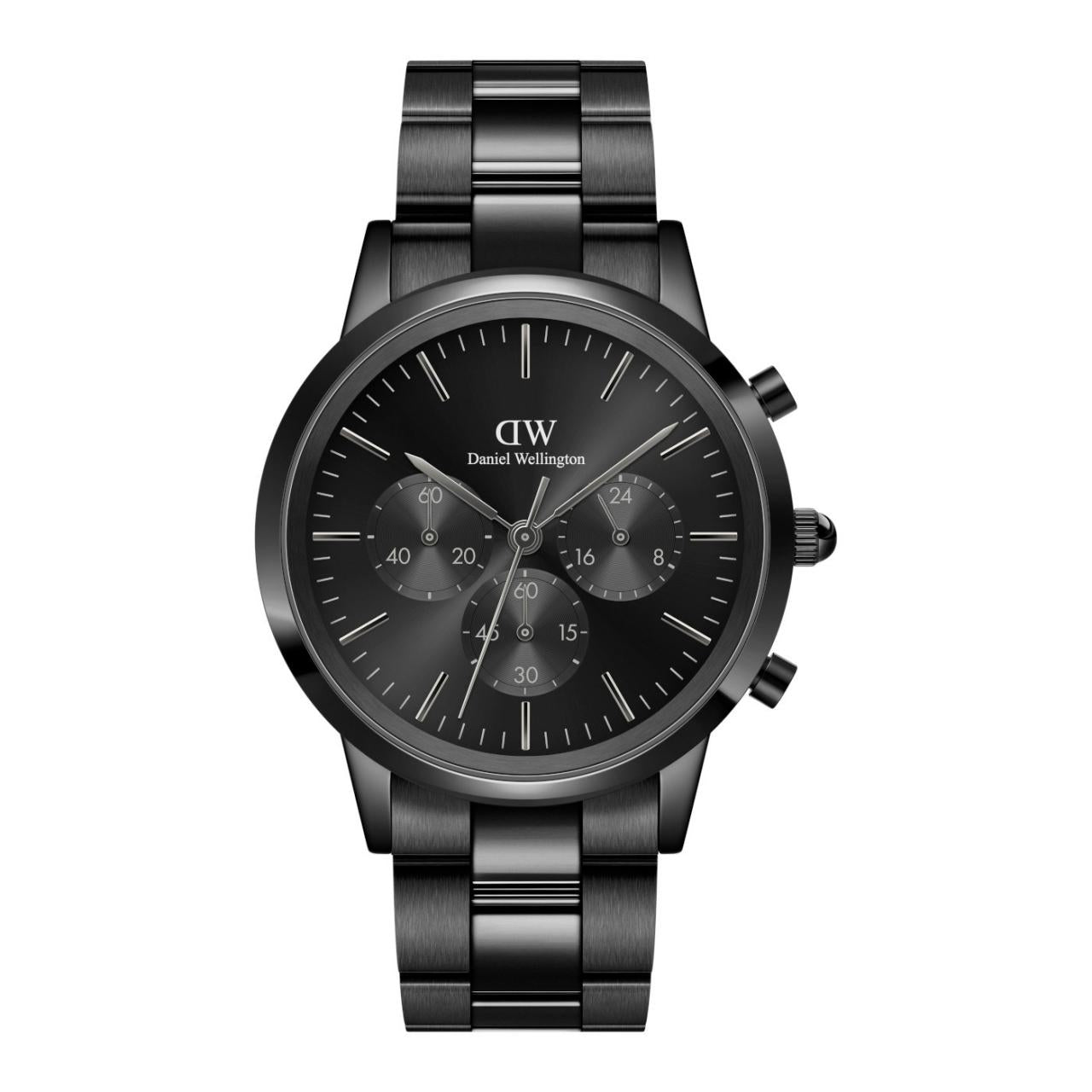 Daniel Wellington 42mm Black Iconic Chronograph Link Strap Watch with