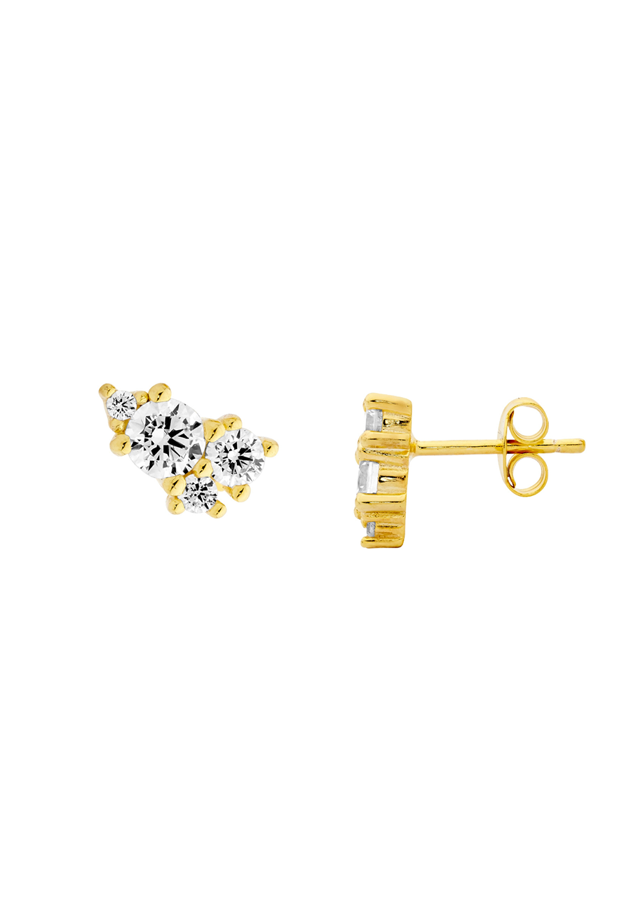 Ellani Sterling Silver Yellow Gold Plated Cubic Zirconia Multi Size Cluster Stud Earrings