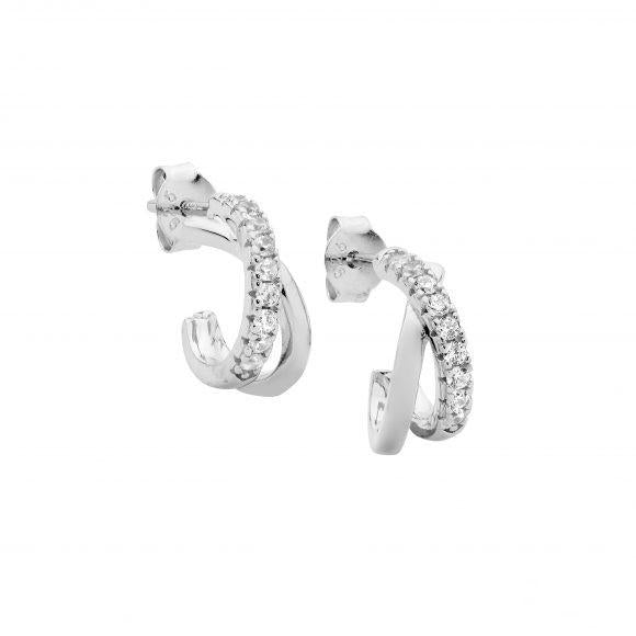 Ellani Sterling Silver Cubic Zirconia Cross Over Hoop Earrings