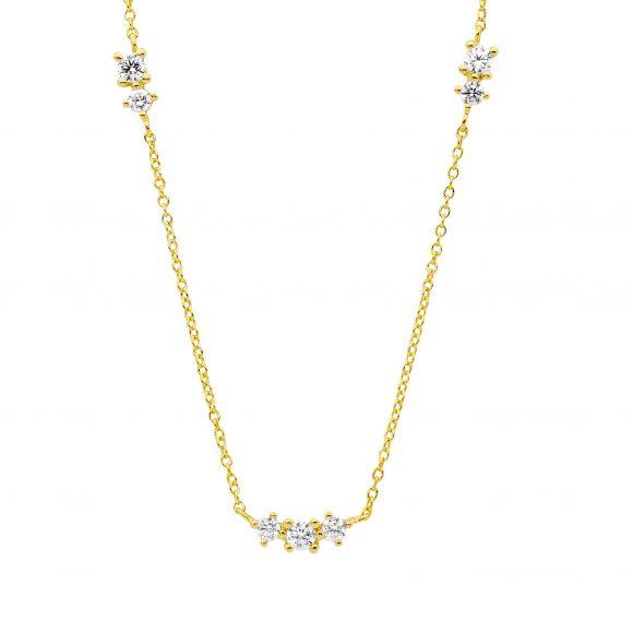 Ellani Sterling Silver Yellow Gold Plated Cubic Zirconia with 3x Clusters