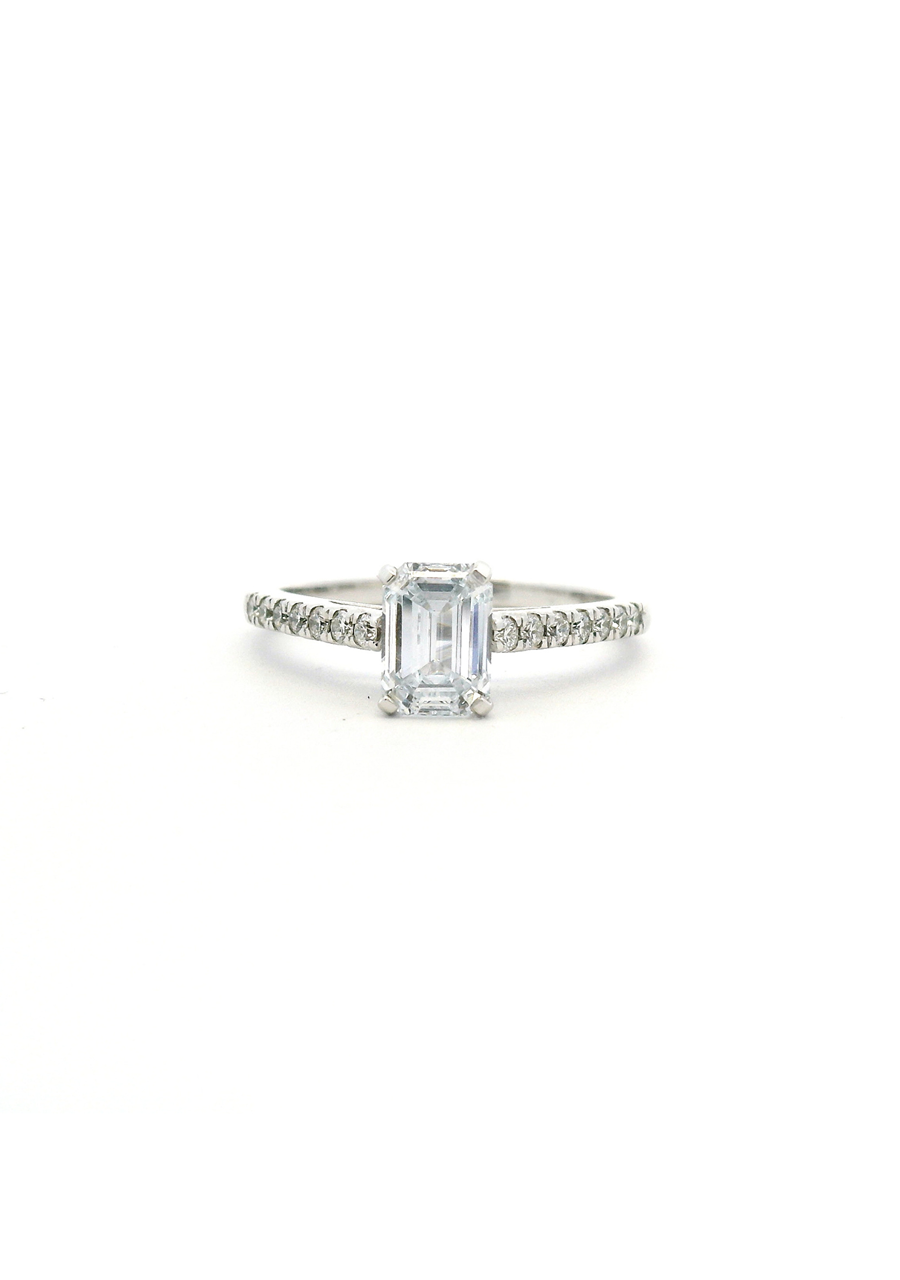 Lab Grown Emerald Diamond with Stone Set Shoulders
