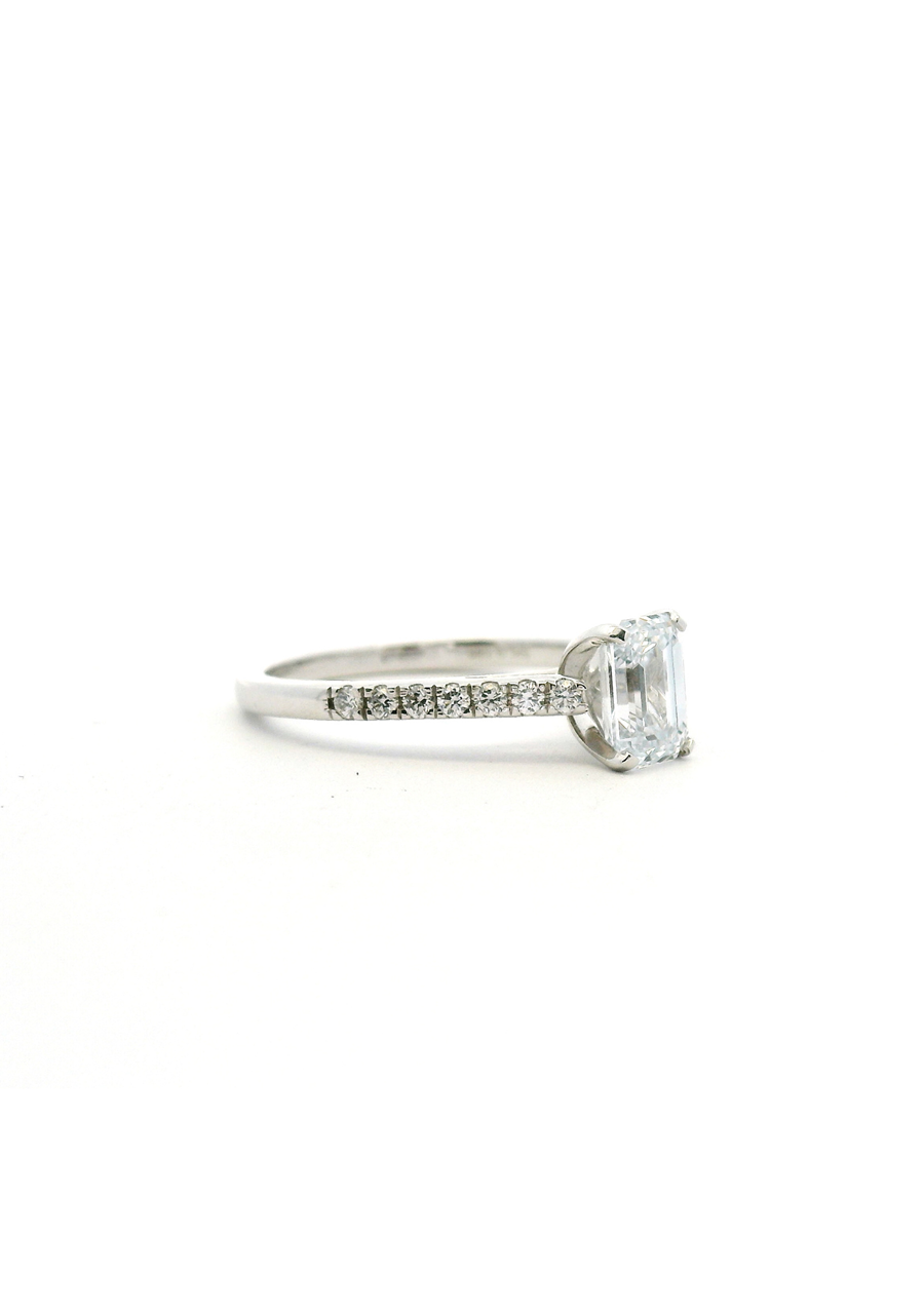 Lab Grown Emerald Diamond with Stone Set Shoulders