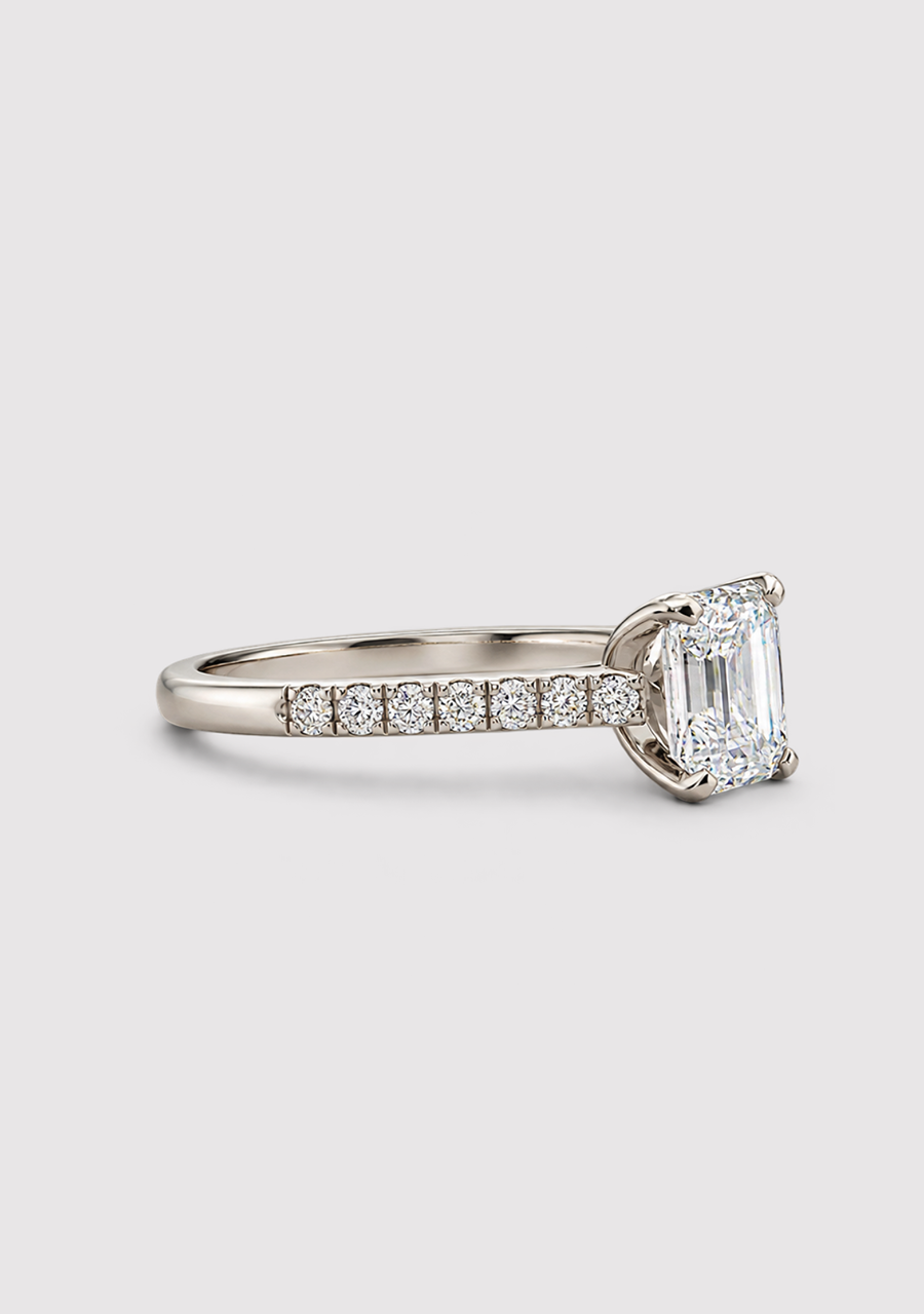 Lab Grown Emerald Diamond with Stone Set Shoulders