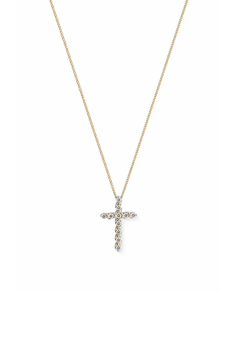 10ct Yellow Gold Diamond Illusion Set Cross Pendant
