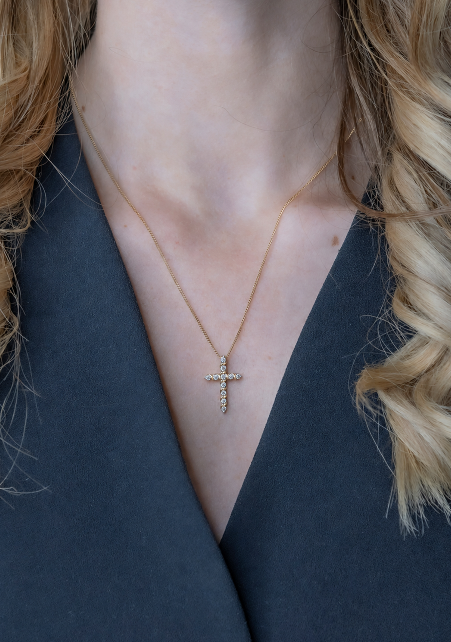 10ct Yellow Gold Diamond Illusion Set Cross Pendant