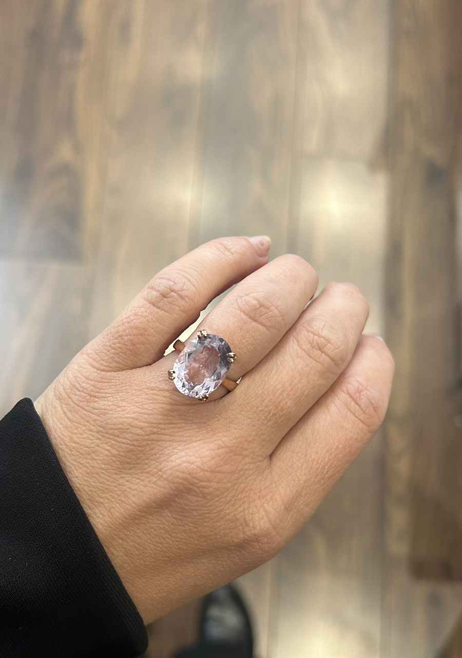 9ct Rose Gold Amethyst Double Claw Solitaire Ring