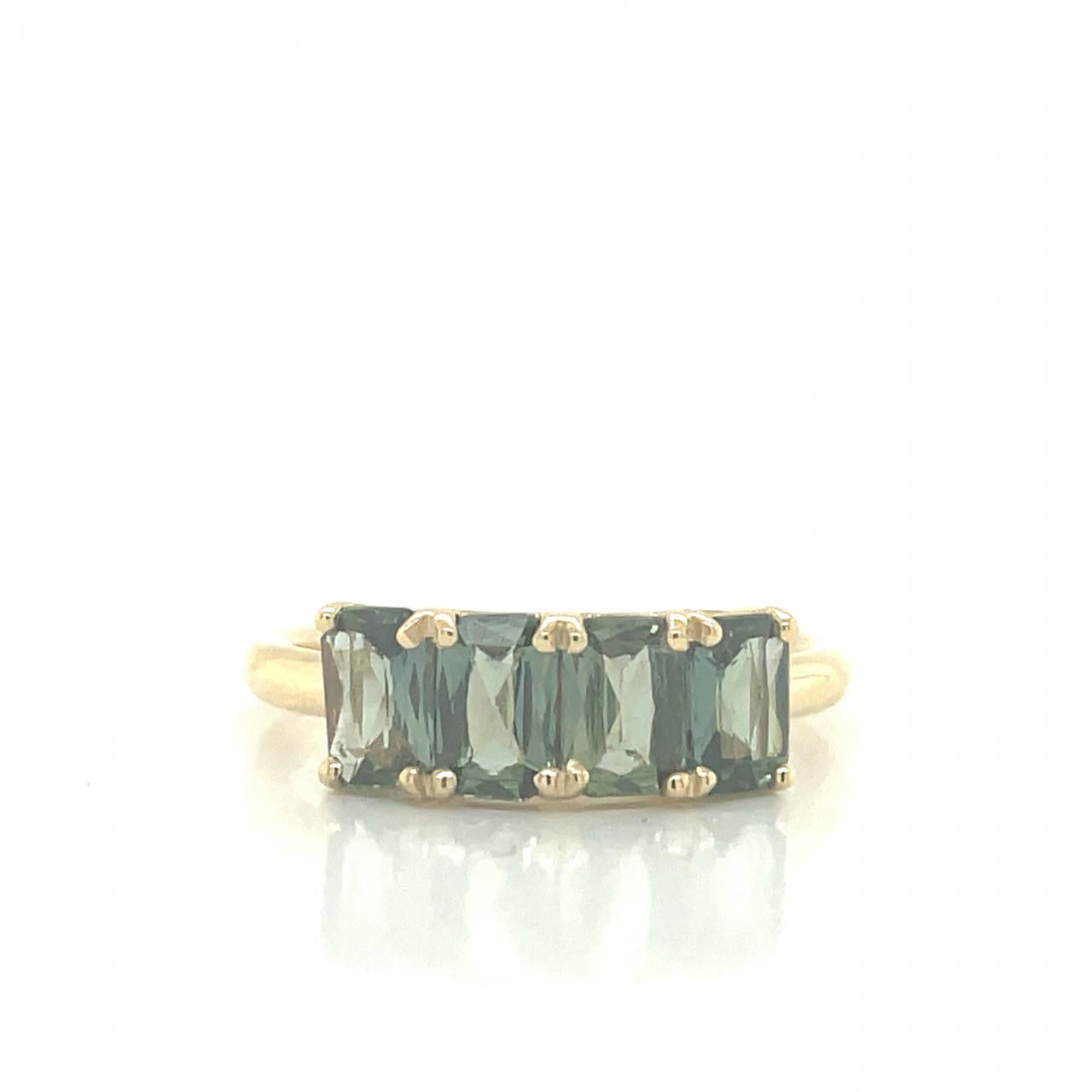 Green Sapphire 9k Yellow Gold Four Stone Emerald Cut Ring