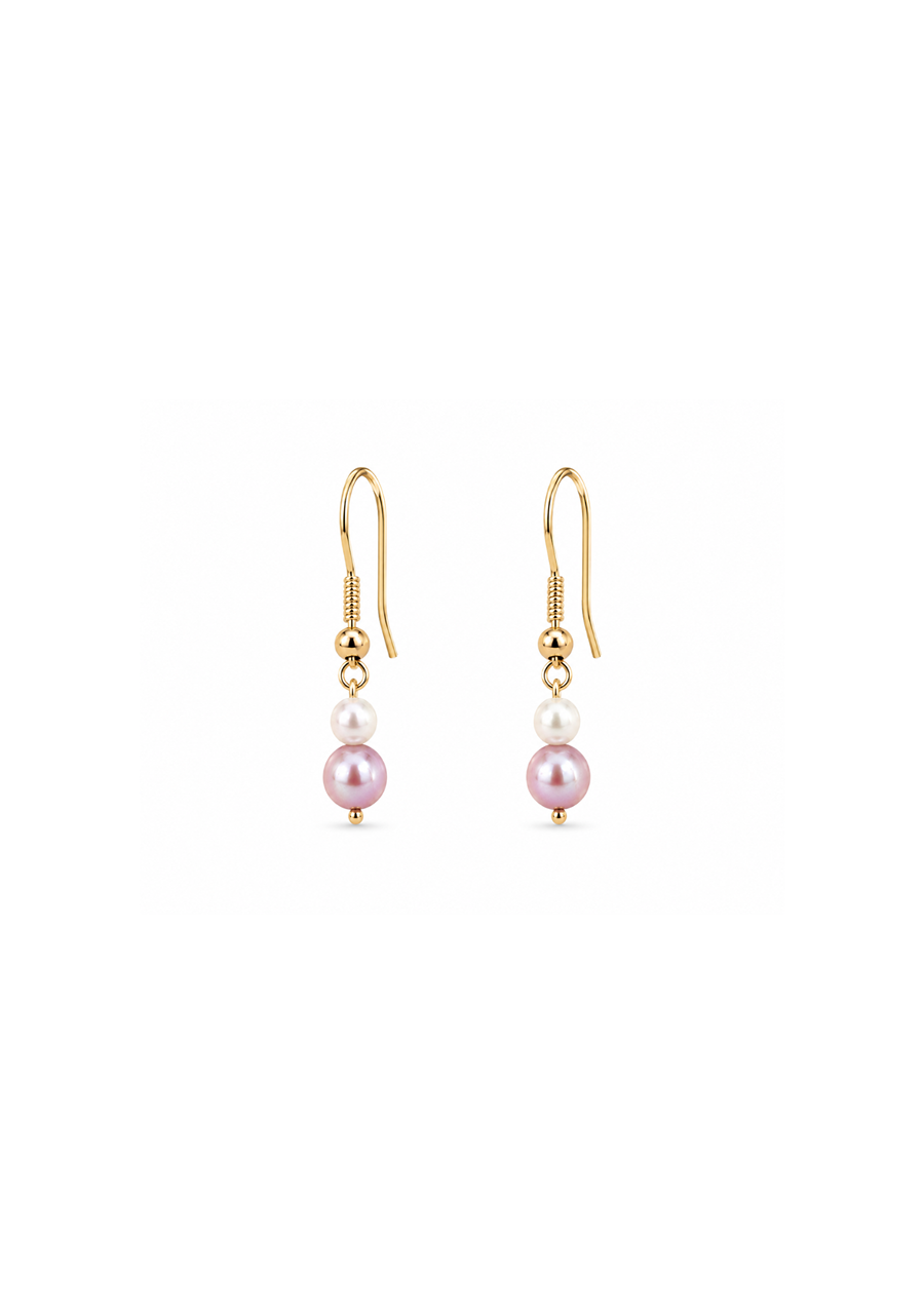 9ct Yellow Gold Pink & White Pearl Drop Hook Earrings