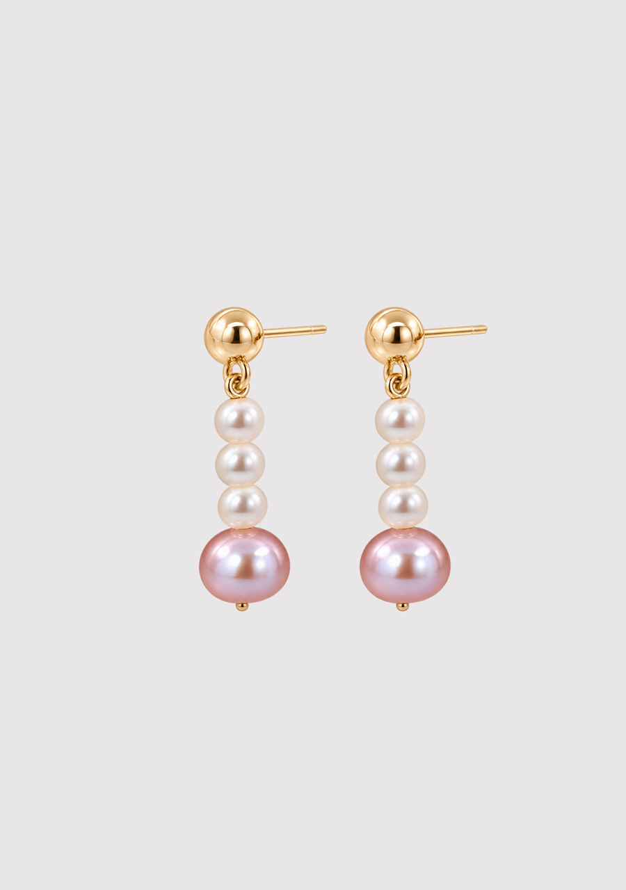 9ct Yellow Gold Pink & White Pearl Drop Earrings