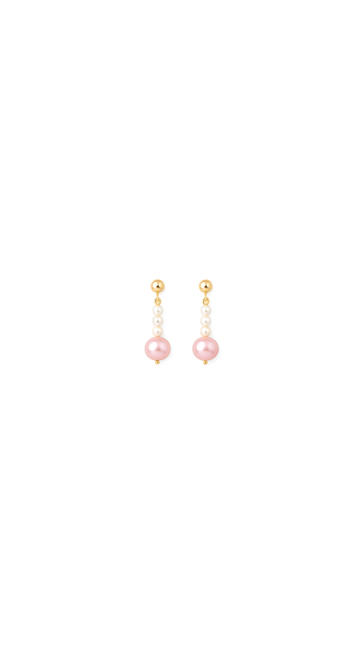 Pink & White Freshwater Pearl Drop Earrings in 9ct Yellow Gold