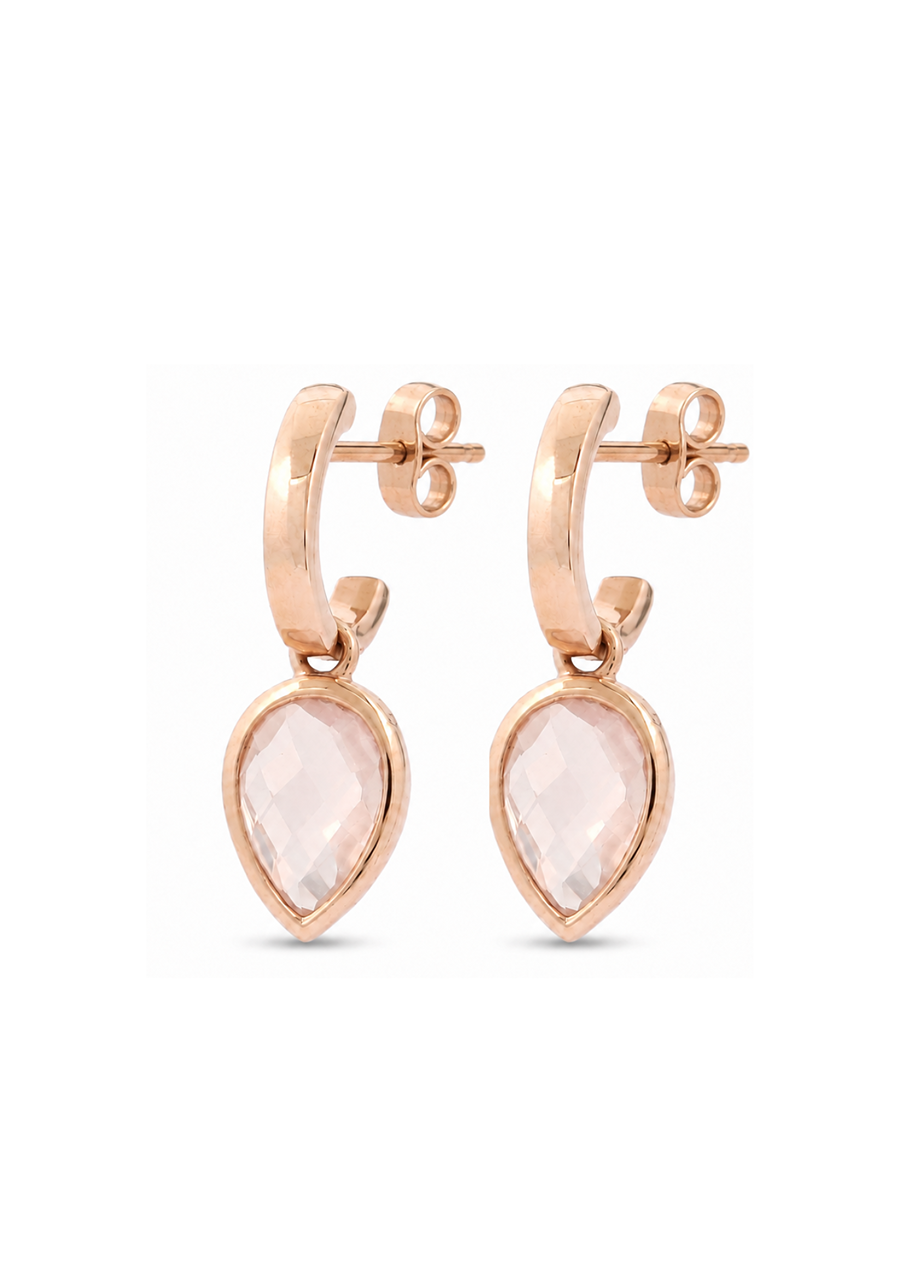 Rose Gold Plated Rose Quartz Drop Open Hoops