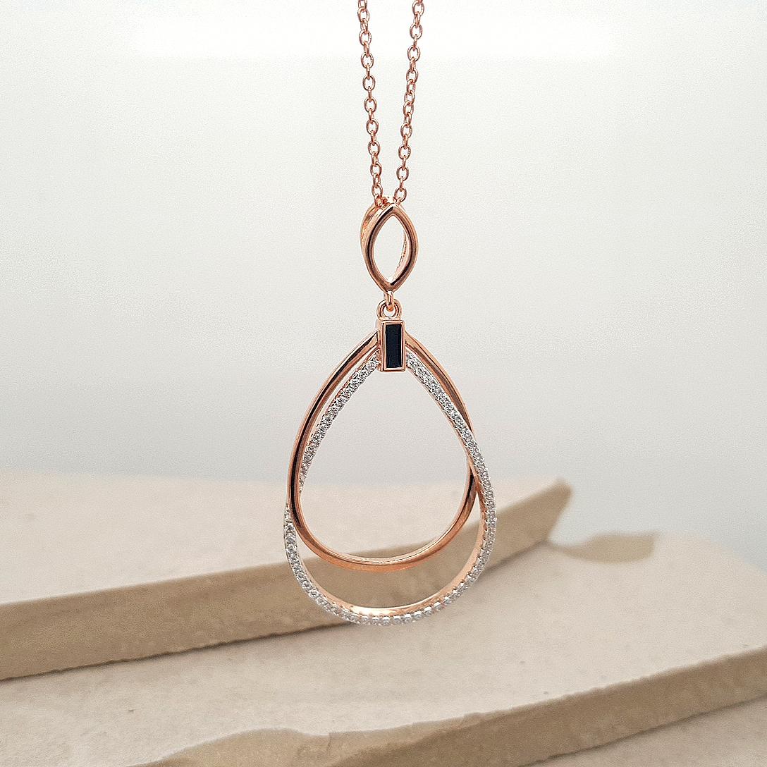 Rose Gold Plated Black Enamel & CZ Necklace