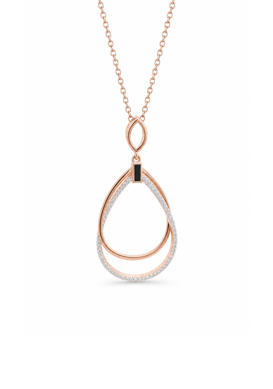Rose Gold Plated Black Enamel & CZ Necklace