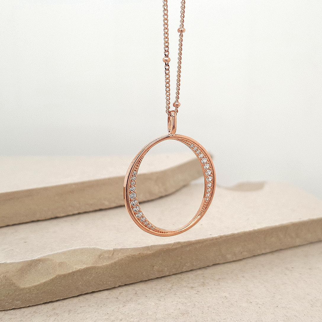 Rose Gold Plated CZ Circle Pendant