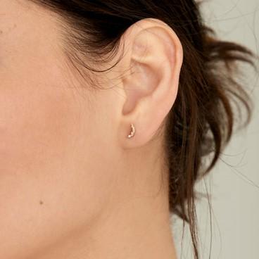 14k Yellow Gold Diamond Moon Stud Earrings