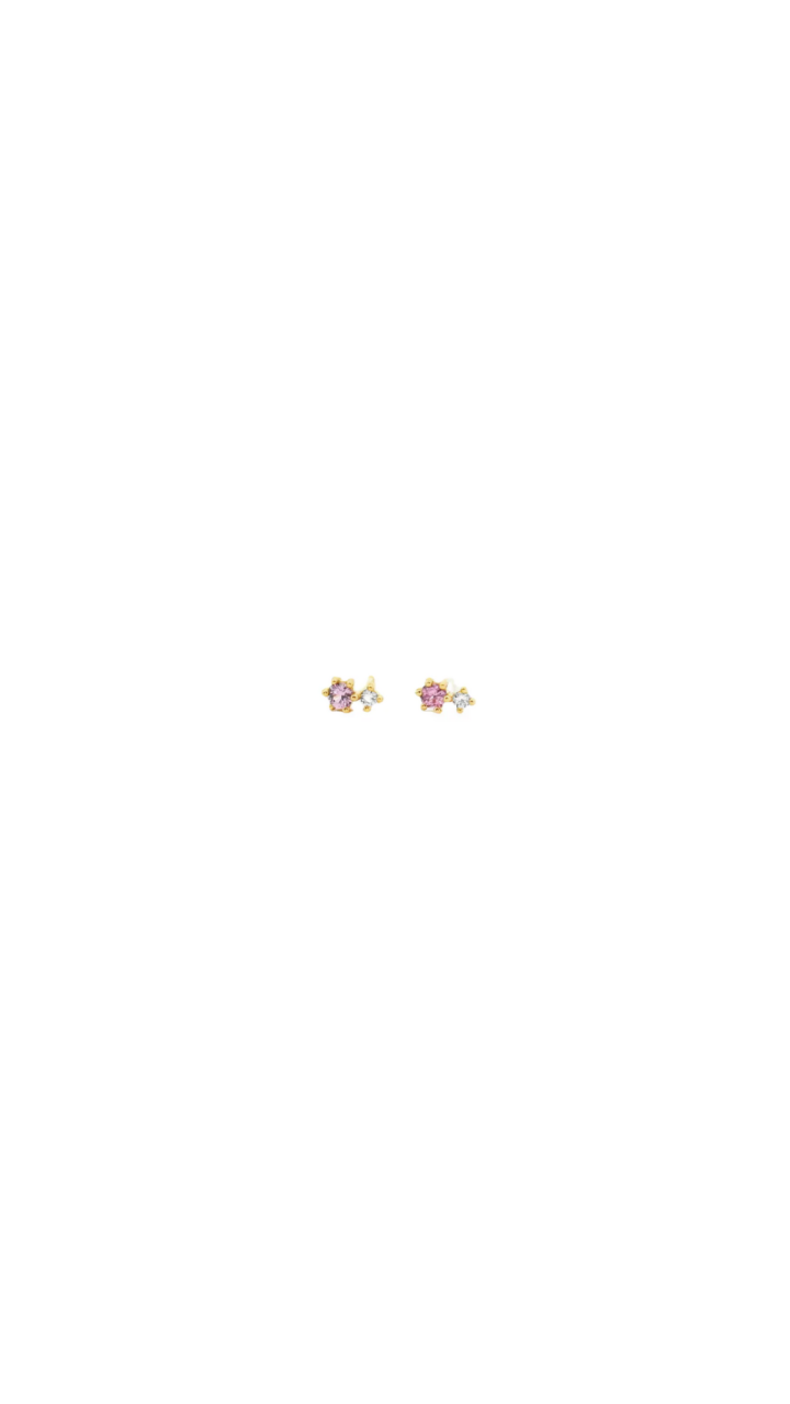 Pink & White Sapphire Stud Earrings in 14ct Yellow Gold