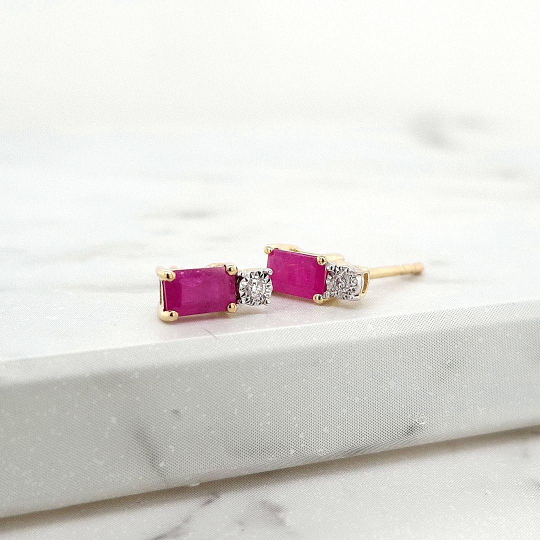 Ruby & Diamond 9ct Yellow Gold Stud Earrings