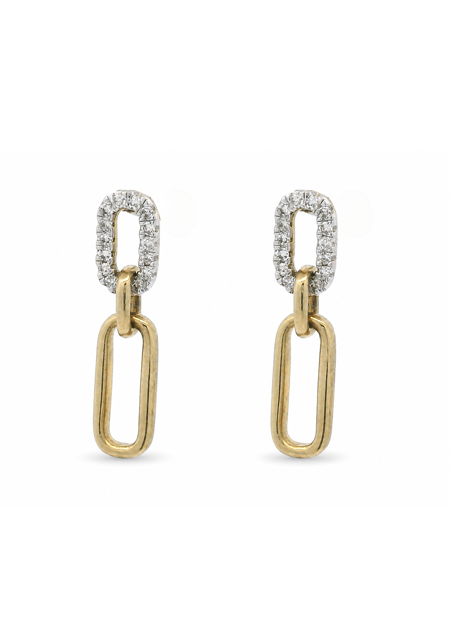 9ct Yellow Gold Diamond Link Drop Earrings