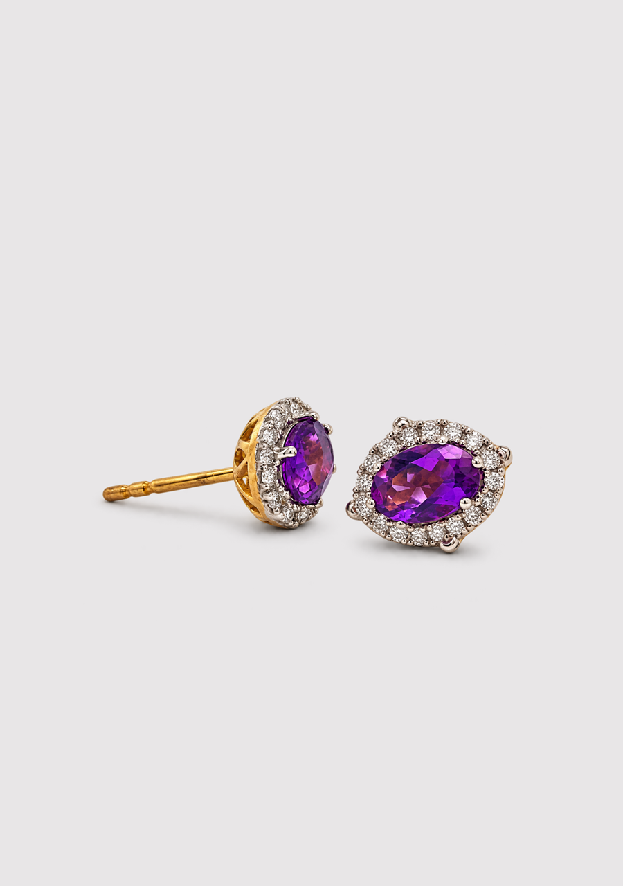 Amethyst & Diamond 9ct Yellow Gold Stud Earrings
