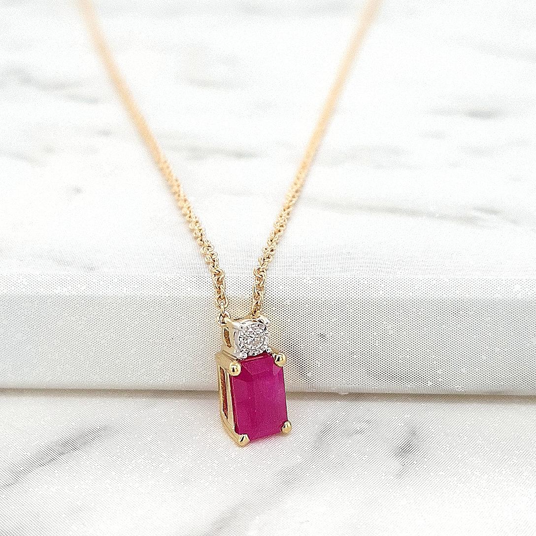 Ruby & Diamond 9ct Yellow Gold Necklace