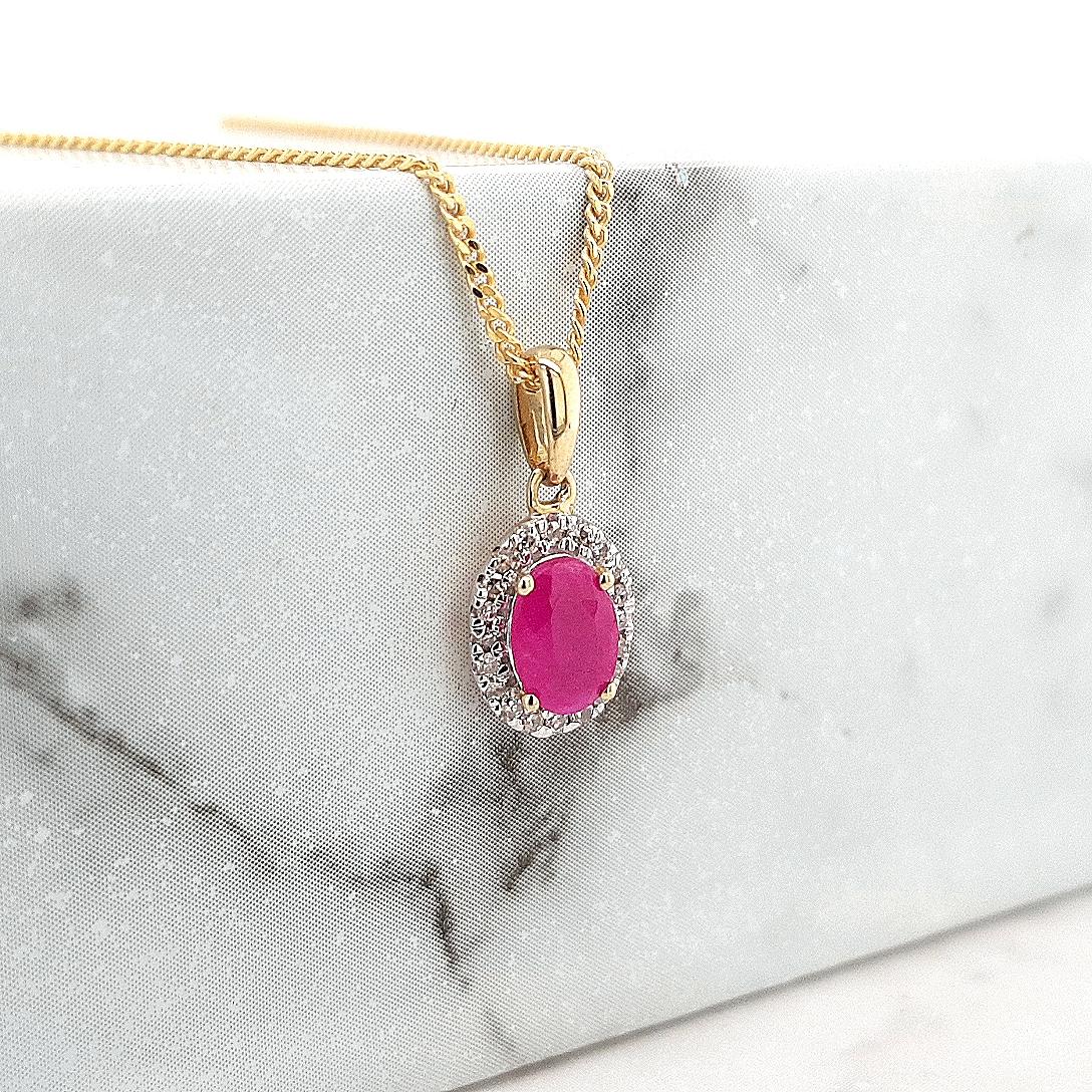 Ruby & Diamond 9ct Yellow Gold Pendant