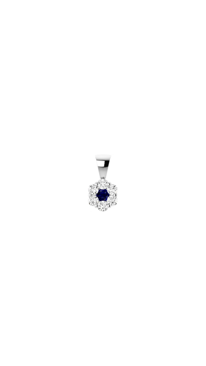 Sapphire & Diamond Flower Cluster Pendant in 9ct White Gold