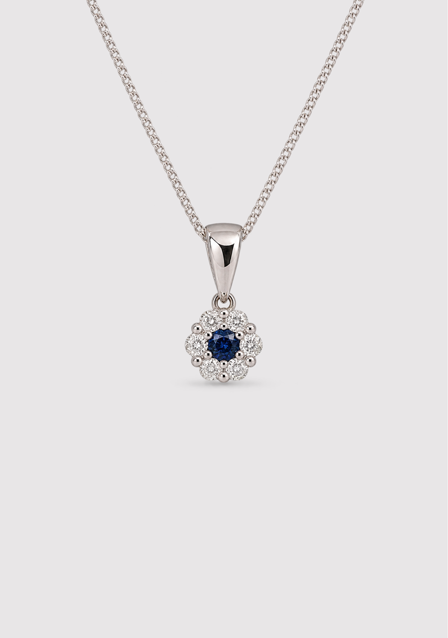 Sapphire & Diamond 9ct White Gold Cluster Pendant