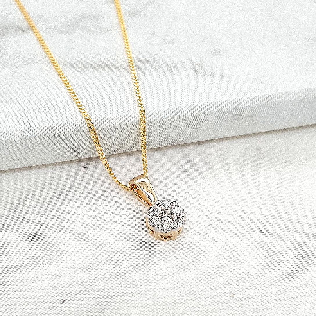Diamond 9ct Yellow Gold Cluster Pendant