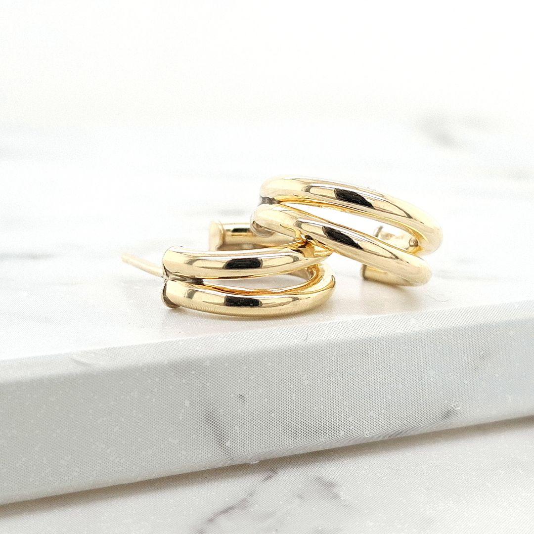 9ct Yellow Gold Hollow Double Tube Half Hoops
