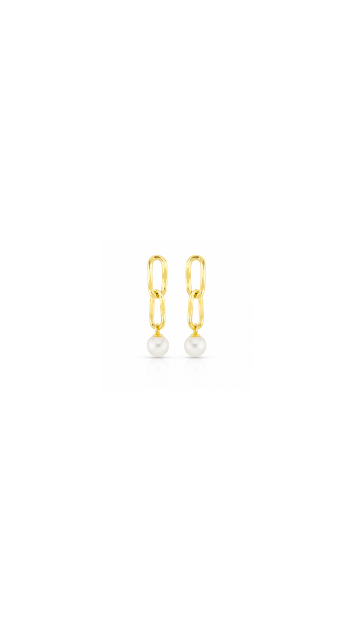 Double Link Freshwater Pearl Drop Earrings in 9ct Yellow Gold