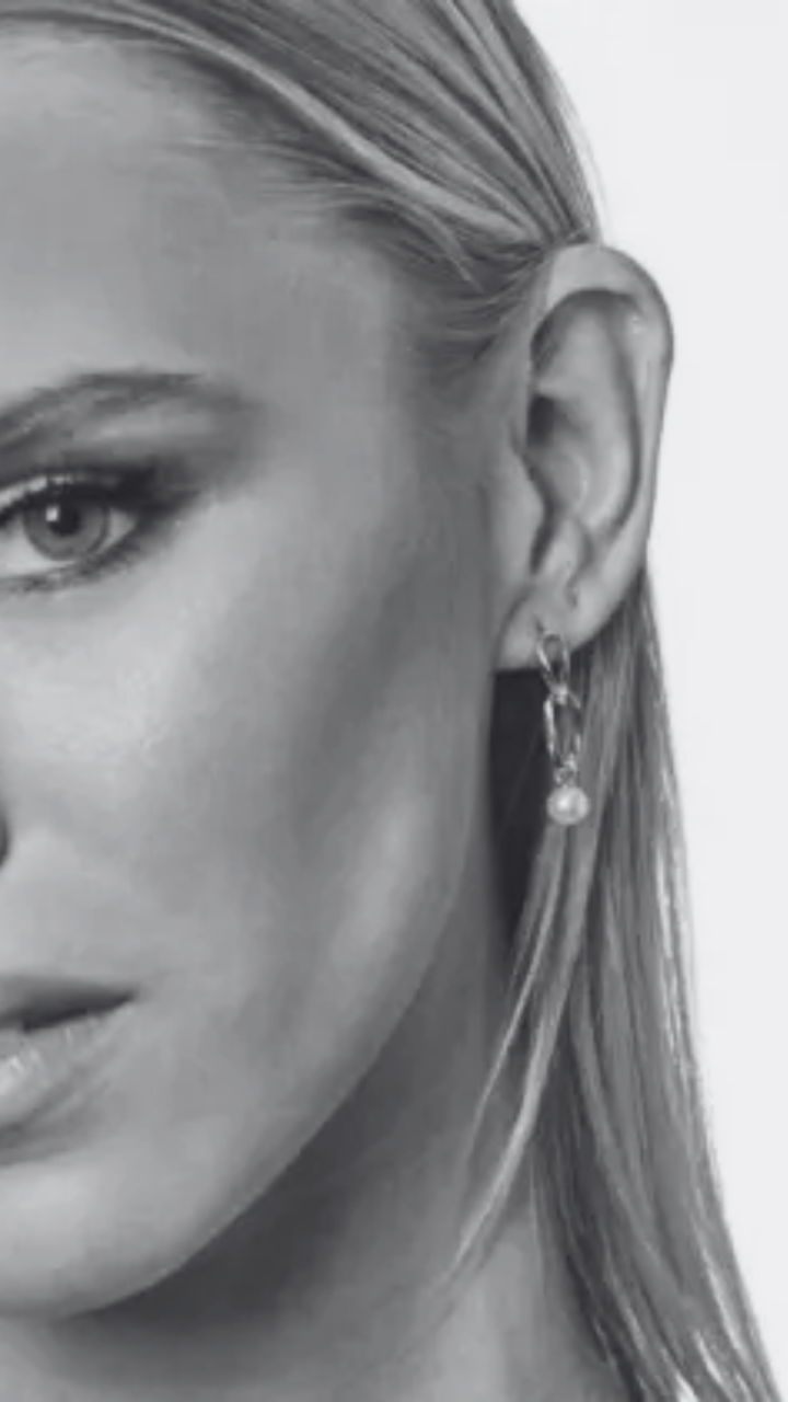 Double Link Freshwater Pearl Drop Earrings in 9ct Yellow Gold