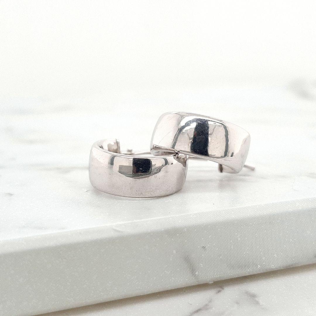 9ct White Gold Hollow Hoop Earrings 14mm