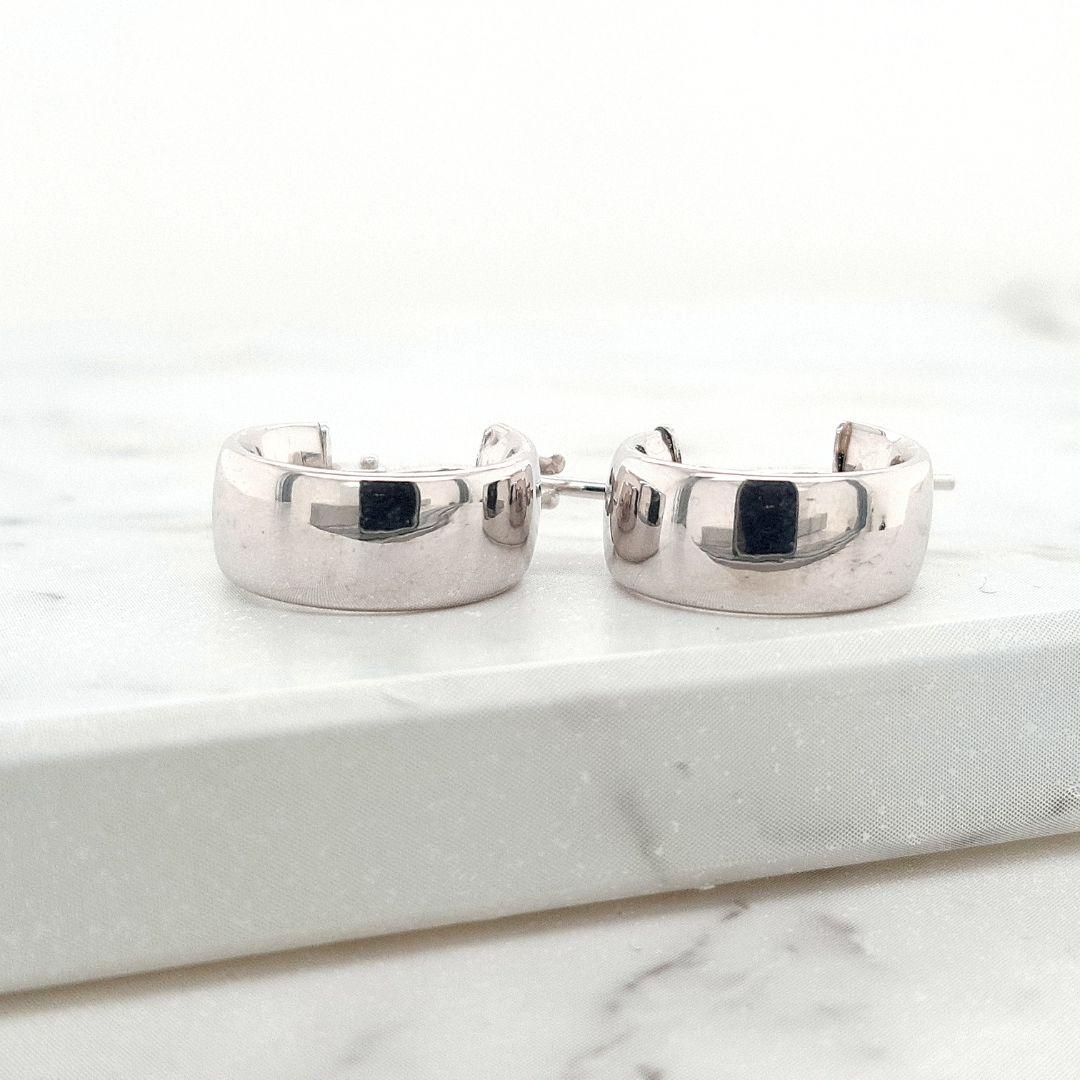9ct White Gold Hollow Hoop Earrings 14mm
