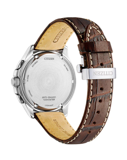 Citizen Gents Stainless Steel Eco-Drive 100m WR Watch with Brown Leather Strap