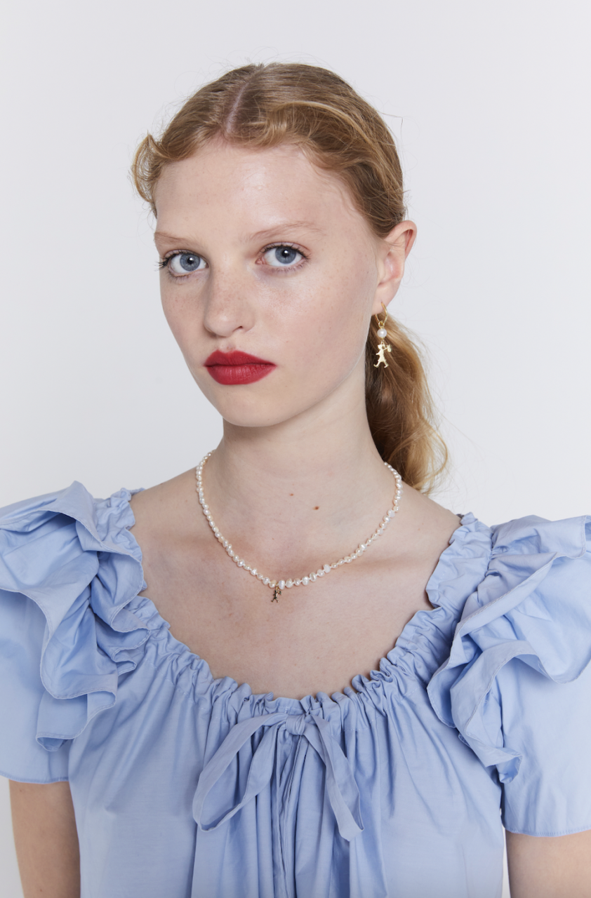 Karen Walker Mini Girl With Pearls Necklace Sterling Silver Gold Plated