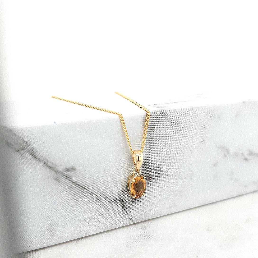 Citrine 9k Yellow Gold Oval Pendant