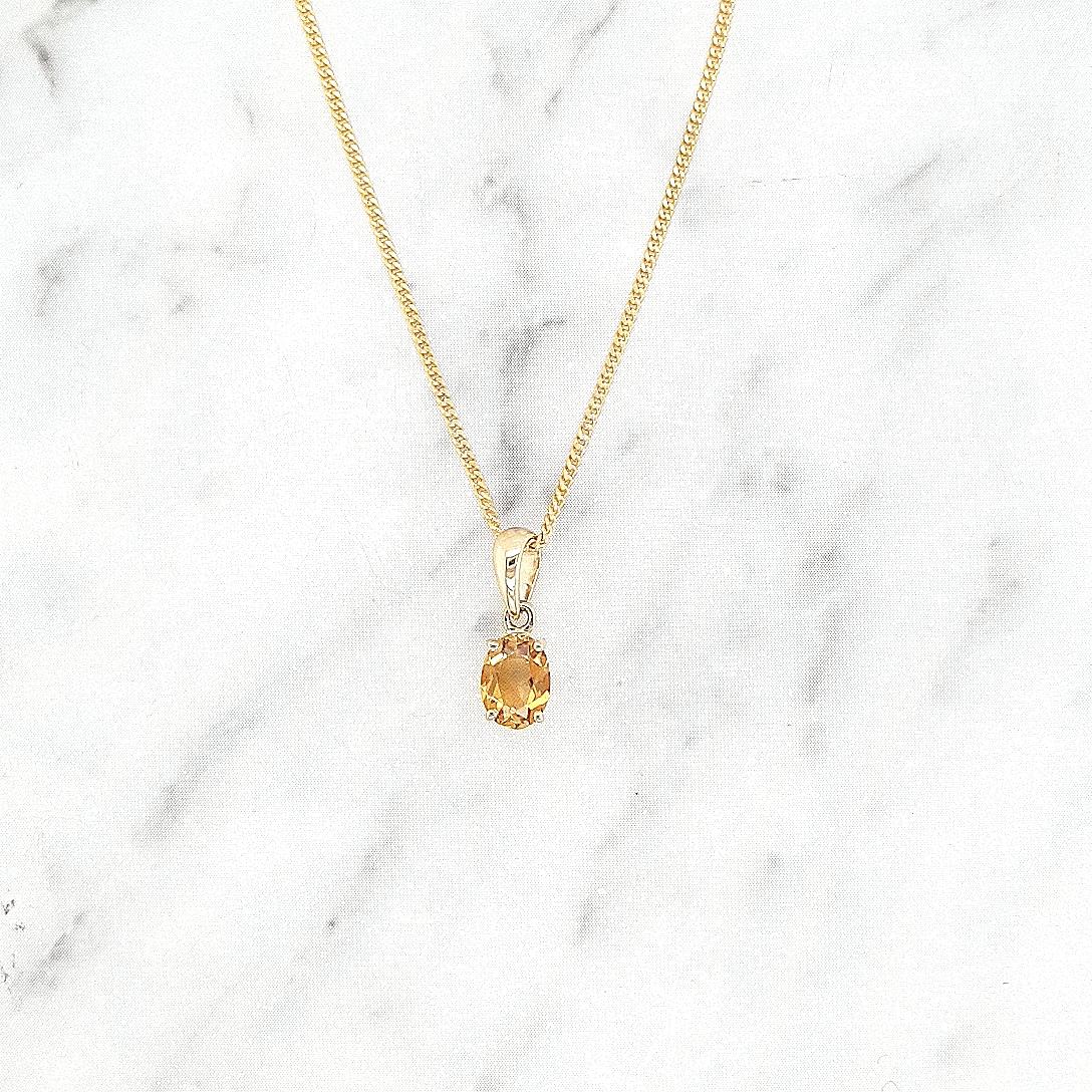 Citrine 9k Yellow Gold Oval Pendant