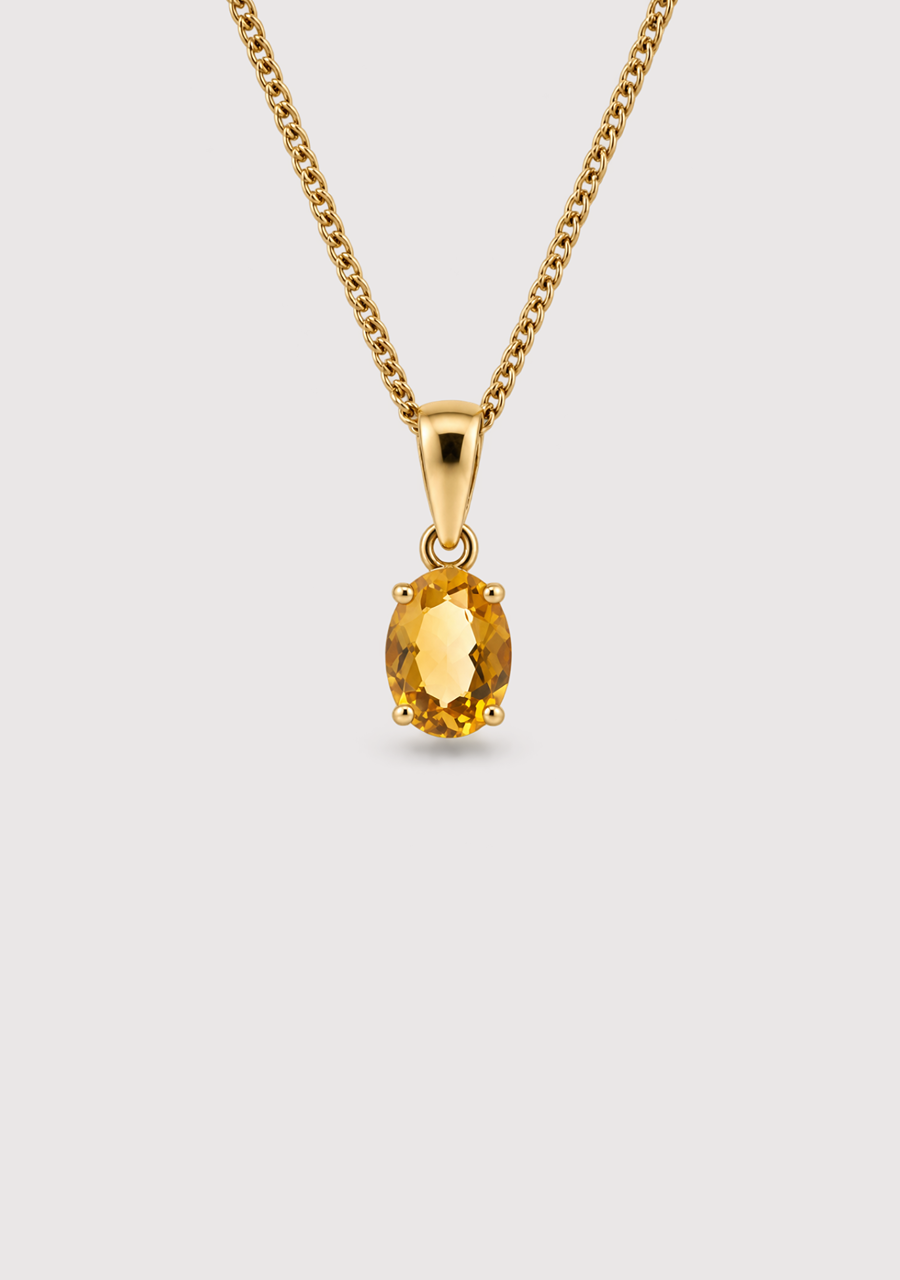 Citrine 9ct Yellow Gold Oval Pendant