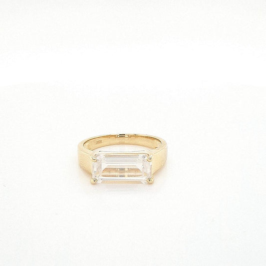 Clear Quartz 9k Yellow Gold East West Ring