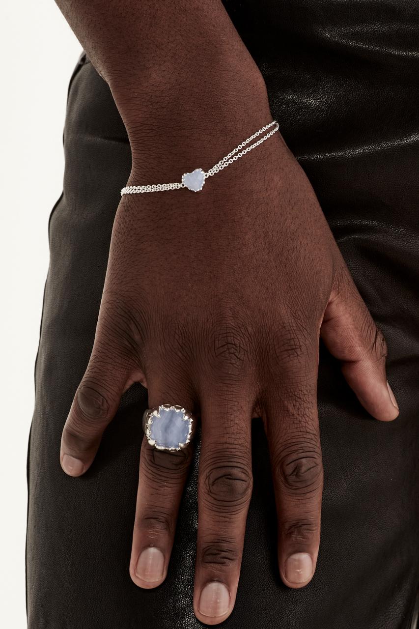 Stolen Girlfriends Club Sterling Silver Blue Lace Agate Love Claw Bracelet