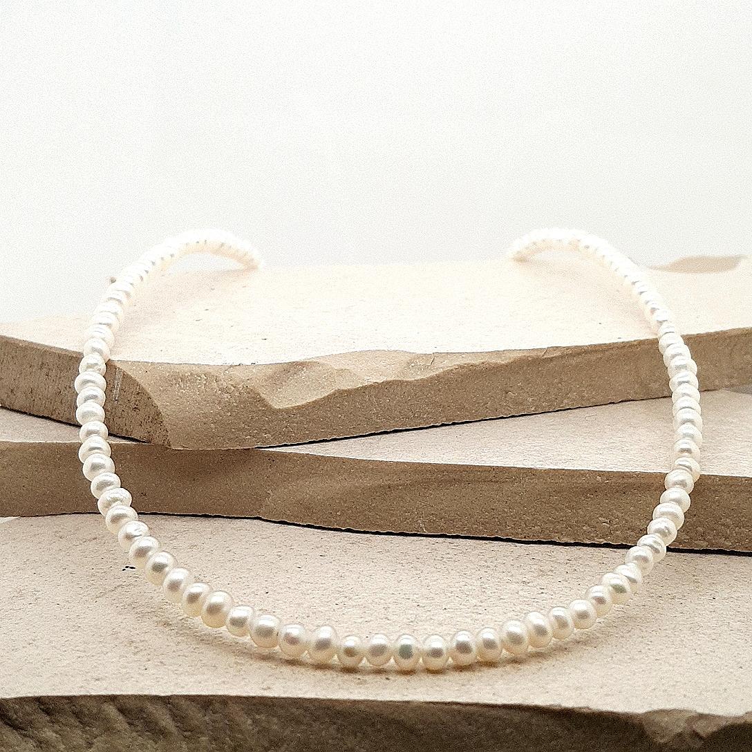 Sterling Silver 3-4mm White Semi Round Fresh Water Pearl Strand