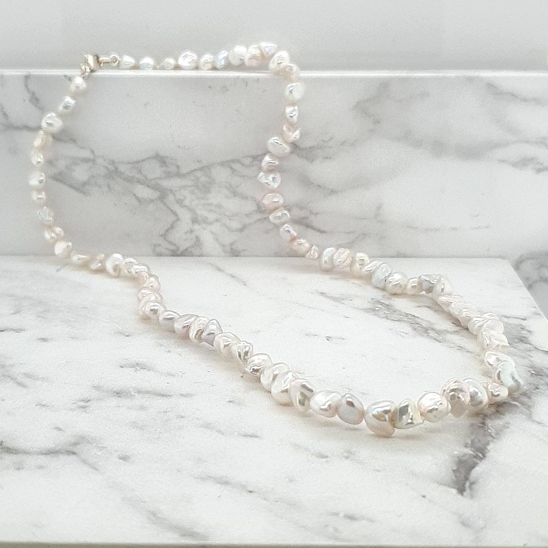 White Keshi Pearls with Sterling Silver Clasp Necklace
